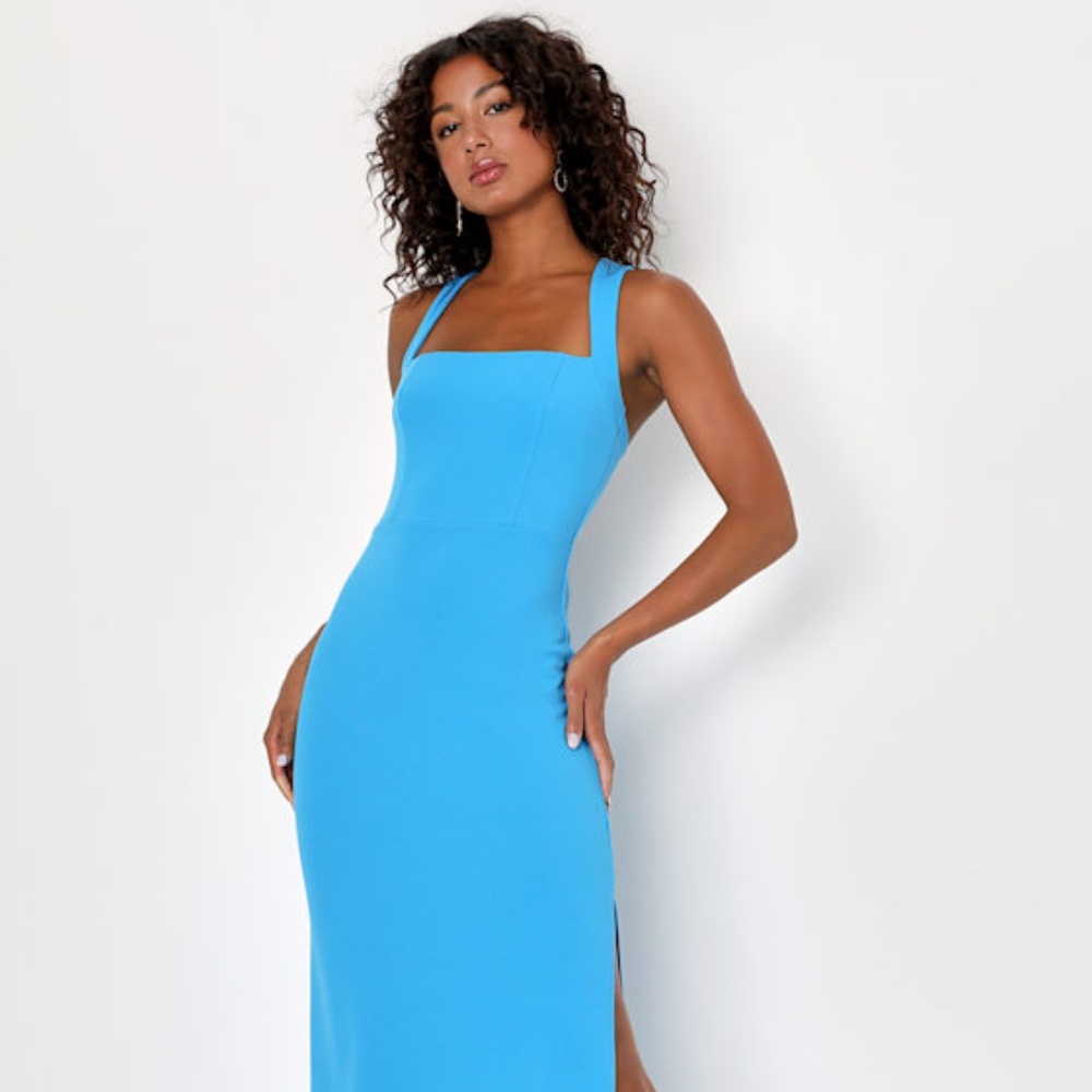 Lulus Glamorous Dedication Blue Sleeveless Column Maxi Dress - Size M